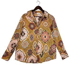Maison d'Amelie Paris Button-Down Shirt Women M Yellow Paisley Medallion EUC